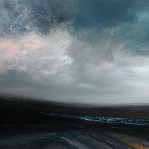 Ruth Brownlee  Coarse Dusk Gale: Whale Firth, Yell  mixed media on board  38cm x 46cm
