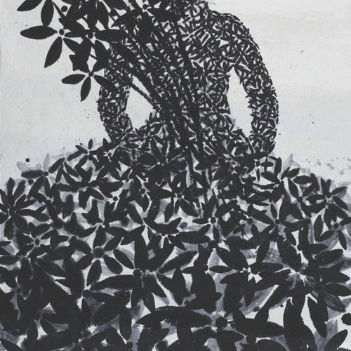 Selma Gürbüz  Flowered Woman, 2011  Ink on hand made paper  300 x 150 cm 118 1/8 x 59 1/8 in