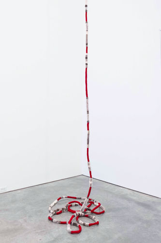 Maureen Gruben Seal in Our Blood, 2018 Sealskin, red velvet, thread 504 x 1 inches 1280.2 x 2.5 cm