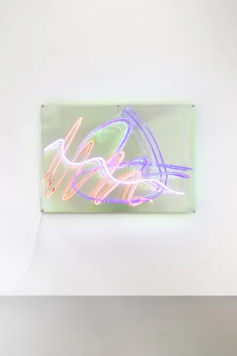 Ragnhild May The paradigm for all that is free and spontaneous, 2025 Neon gas, glass (unique) 105 x 150 x 28 cm