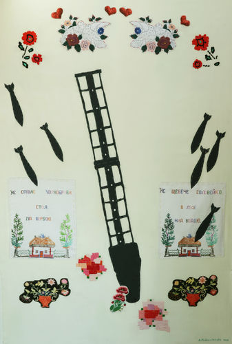 Anastasiia Podervianska Air Alert, 2023 Fiber, Hand embroidery 189 X 129