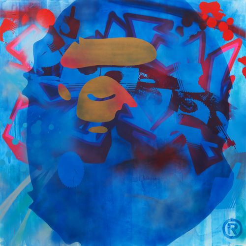 STASH OVERLAY, 2023 SPRAY PAINT & ACRYLIC 196cm x 196cm