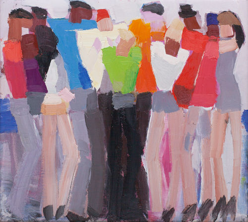 JULIAN BAILEY Gathering Figures, London Southbank oil on board 18 x 20 in 45.7 x 50.8 cm