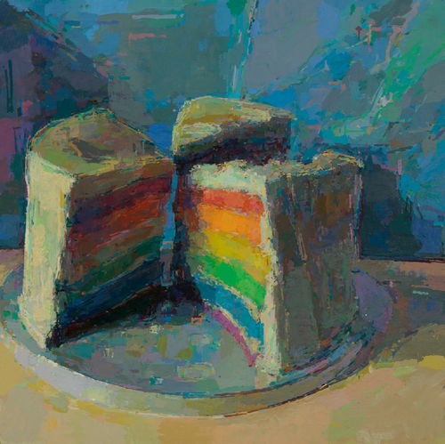 KATE HOPKINS Rainbow Cake, 2017-18 oil on board 15 3/4 x 15 3/4 inches / 40 x 40 cm