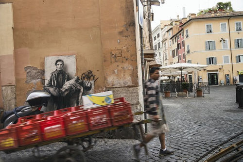 Ernest Pignon-Ernest, Si je reviens. Pasolini {Campo di Fiori, 2}, 2015