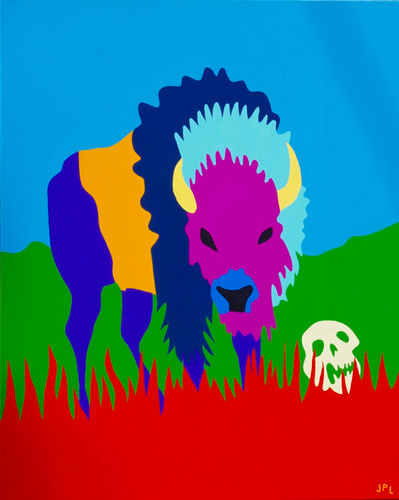 Jean Paul Langlois A Bison Minding A Human Skull, 2023 Acrylic on canvas 60 x 48 inches 152.4 x 121.9 cm