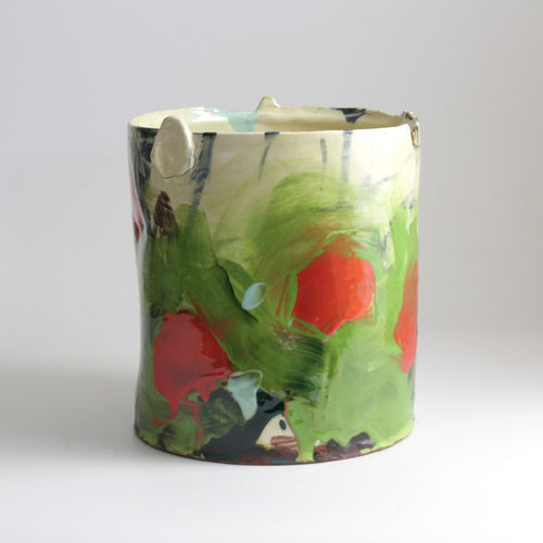 Barry Stedman, Thrown Altered Vessel with Green & Orange III, 2025