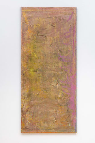 Pink Puss Face, 2018 Acrylic paint and acrylic gel on collaged canvas 191.6 x 84.8 cm 75 3/8 x 33 3/8 in