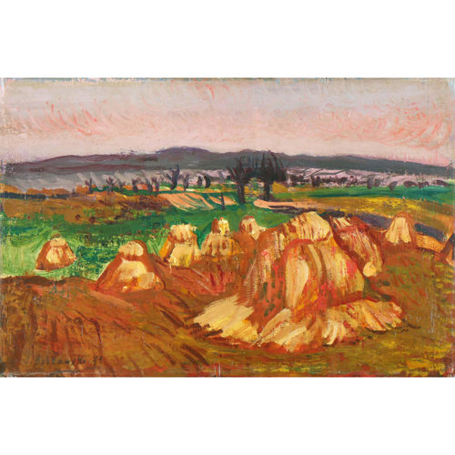 Josef Dobrowsky, Landschaft mit Strohmandln, 1951