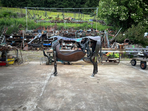 Helen Denerley Dairy Cow (Maisie), 2024 Plough shares, car and motorbike parts, agricultural scrap and a shovel lifesize