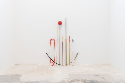 Makiko Harris Sentinel, 2025 powder coated and incalux brass plated steel, aluminium, and brass variable