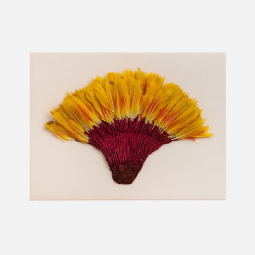 Nazca Culture Feather Headdress, Circa. 400AD Plain weave with applied feathers 54,5 x 41 cm 21'4" x 16'1" in.