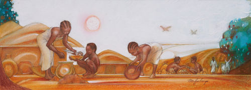 Tom Feelings, Untitled (Village Children), 1975, c.