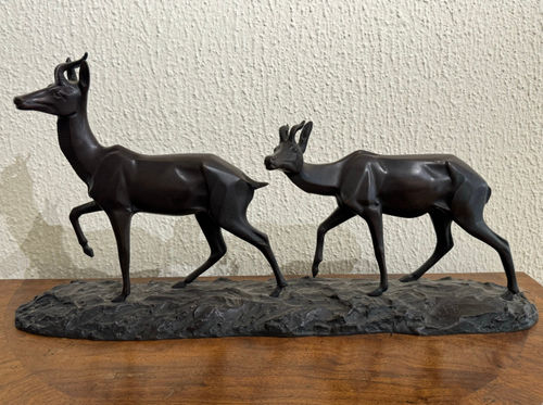 I. Rochard, Bronze Two Gazelles Sculpture, 1890 to 1919