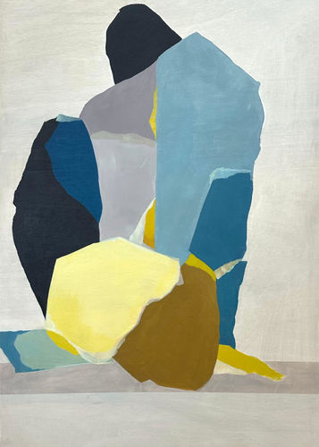 Annabel Hill Loureiro Seated in Blue and Yellow, 2024 Oil and collage on board 81.7 x 51.4 cm