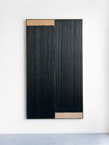 Johnny Abrahams Untitled, 2024 Oil and wax on hessian over panel 213 x 120 cm 83 7/8 x 47 1/4 inches