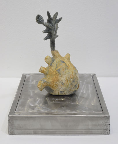 Ryan Rubio Dugtong Buhay, 2025 Stone, stainless steel 8 ¾ x 4 ¾ x 3 ½ inches, 2 x 9 x 9 inches base 22.5 x 12 x 9 cm, 5 x 23 x 23 cm base