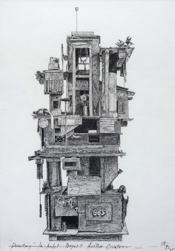 Alfredo and Isabel Aquilizan Dwelling #1, 2025 Charcoal on paper 16 ⅛ x 11 ¼ inches, 23 x 18 inches (FS)