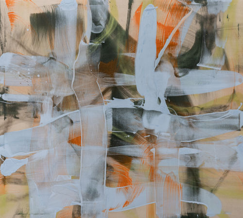 Betsy Bradley, Earth Winds, 2022, Acrylic and spray paint on dust sheet, 180 x 195cm