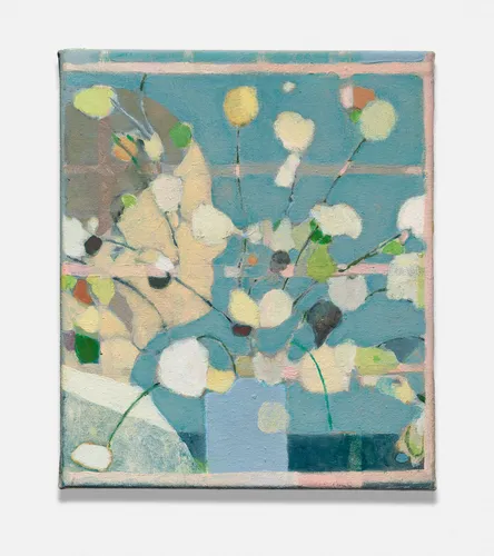 Maggie Hills Trying Not to Look, 2024 oil on canvas 11 3/4 x 10 1/8 x 3/4 in (29.8 x 25.7 x 1.9 cm)