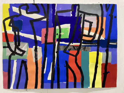 Figure Forms No 5, goauche, ink and collage on hand made paper, 58 x 76 cm, 2022