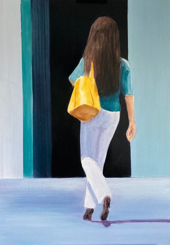 Gro Thorsen, Yellow Bag, oil on dibond, 100 x 70 cm, 2024
