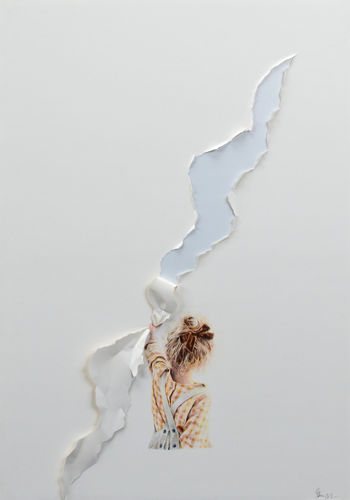 Pablo Arrazola, Apuchumala 28, 2021, pencil and thread on folded paper, 82 x 127 cm.