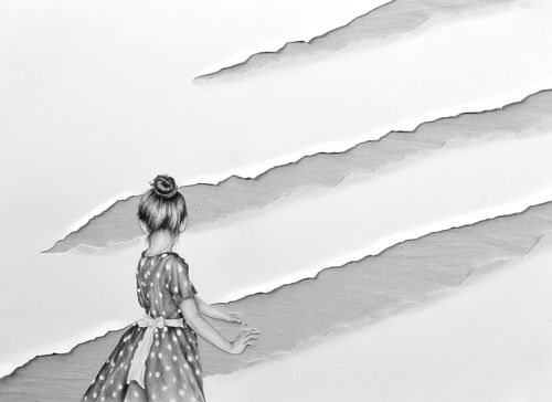 Pablo Arrázola, Composition 8, 2023. pencil drawing on cut and folded cotton paper, 76 x 56 cm.