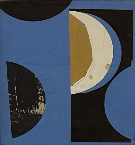 Blue Collage with Half Moons by Daisy Cook, Mixed media at Linden Hall Studio, Two Studios in Deal Kent