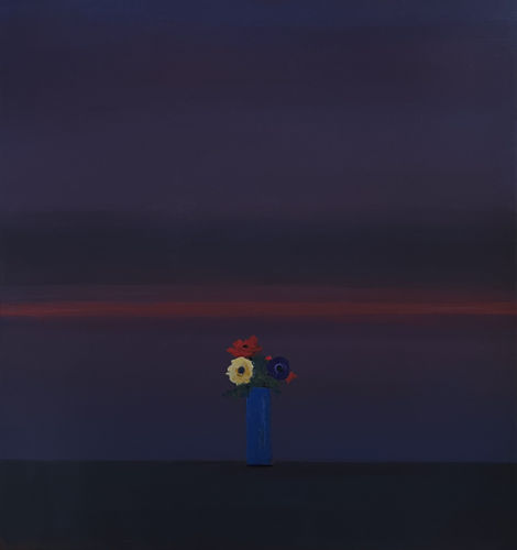 John Miller, Atlantic Horizon Flowers in Vase, oil on canvas, Scene at Dusk, Cornwall and Coastal Art
