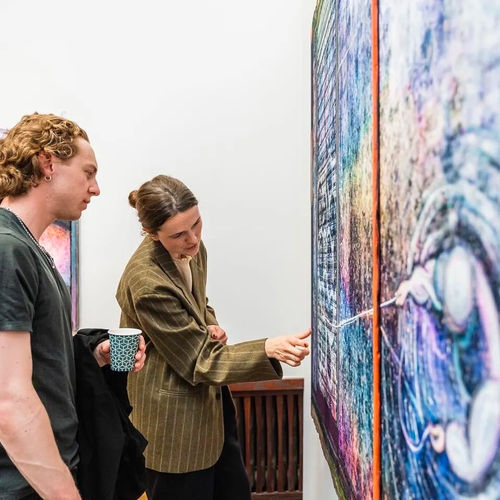 Artwork titled Flyfisher in Flood (A Vultures View), 2023 by Danish artist Kristian Touborg on view at Brigades booth at Market Art Fair 2023