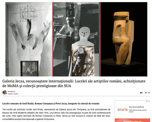Galeria Jecza, recunoaștere internațională: Lucrări ale artiștilor români, achiziționate de MoMA și colecții prestigioase din SUA