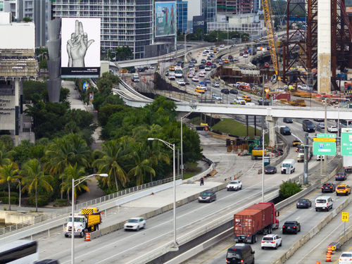 Karl Haendel, Double Dominant 7 (Walead Beshty), 2018, digital billboard outside PAMM (2026). Photo © Alex Tarajano.
