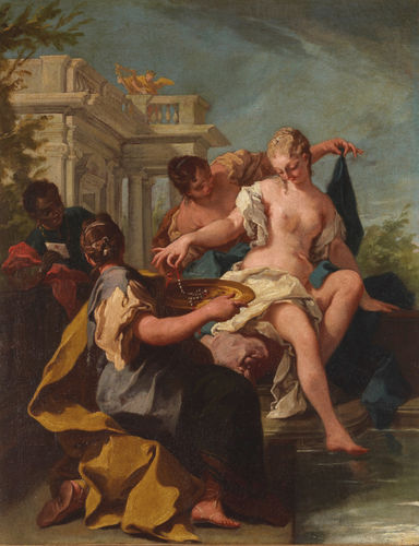 Giovanni Battista Pittoni | David and Bathsheba, (Venice, 1687 - Venice, 1767 ) Oil on canvas 74x63.5 cm | Maison D'Art Gallery
