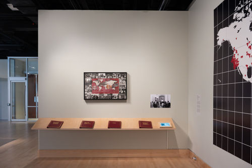 Suzanne Lacy The International Dinner Party, 1979 Exhibition Copy of the map; Binders with copies of received telegrams; and iPad with selected archival documentation