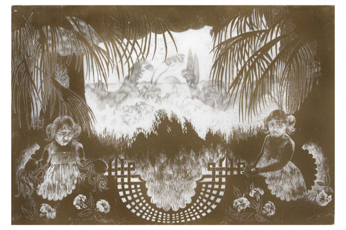 Tristessa: Reappearance of the Vanished Filicudi, In the Realm of Reverie, 2006 Three panel woodcut with silverpoint and goldpoint on frosted mylar 121.9 x 60.3 cm (48 x 23 13/16 inches) each panel