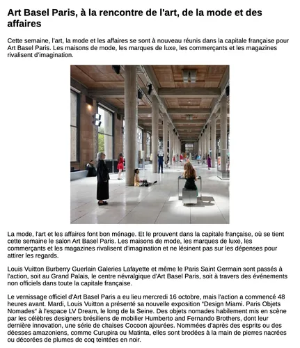 Art Basel Paris, à la rencontre de l'art, de la mode et des affaires