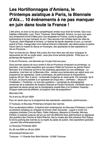 Les Hortillonnages d'Amiens, le Printemps asiatique à Paris, la Biennale d'Aix...10 évènements à ne pas manquer en juin dans toute...
