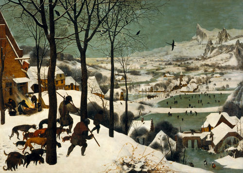 Pieter Bruegel the Elder, The Hunters in the Snow, 1565. Oil on wood, 162 x 117 cm. Collection of the Kunsthistorisches Museum, Vienna. Public domain.