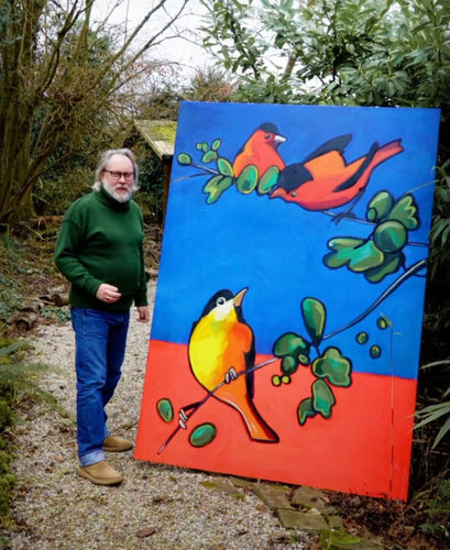 Jim in a forest with 'Three Birds'