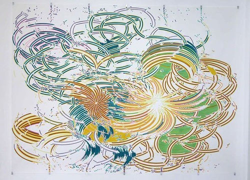 Gerhard Mayer, "High Resolution Imaging Spectrometer," 2005, colored ink on paper and 14 metal clips, 88.25 x 118 inches