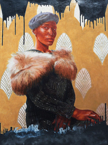 Ajamu Kojo, Black Blood, No.8: In the spirit of Mrs. G.W. Hunt, Beauty Parlor Proprietor, 2018, mischtechnik on linen canvas, 48 x 36 inches
