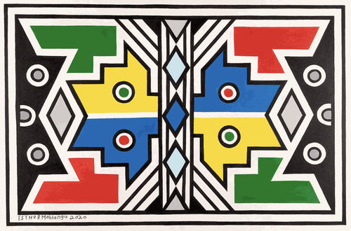Esther Mahlangu, untitled, 2020, acrylic on canvas, 39 3⁄8 × 59".