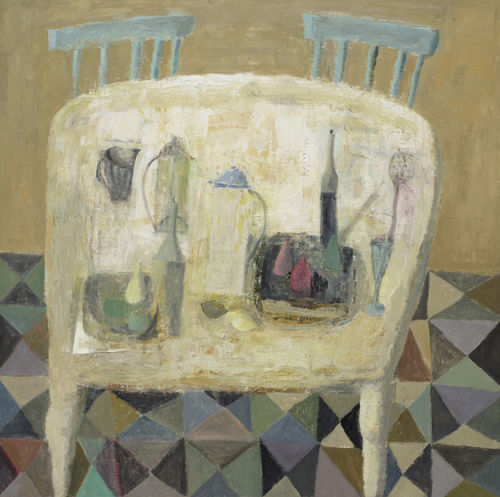 White Table with Chairs, oil on linen, 39.3 x 39.3ins (100 x 100cm), by Nicholas Turner