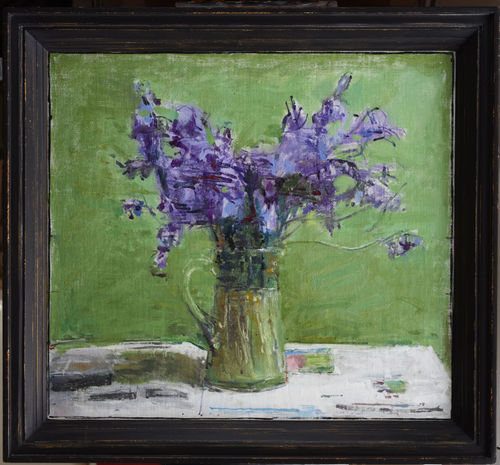 'Blue Flowers', oil on canvas over panel, 16.18 x 18ins (41 x 45.6cm), by Ben Henriques