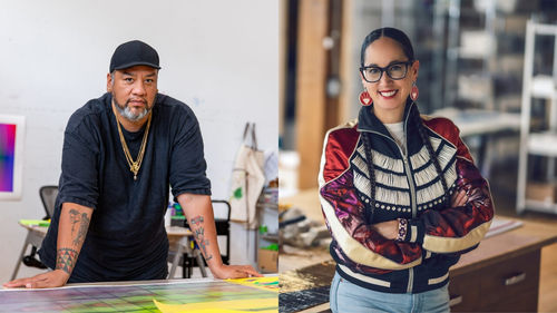 Jeffrey Gibson [L] and Dyani White Hawk [R], Image courtesy of the Museum of Contemporary Art Toronto