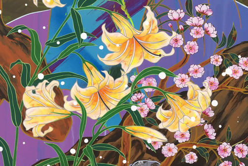 Detail, Tomokazu Matsuyama, Another Believer, 2021. Acrylic and mixed media on canvas, 100 × 60 in. Courtesy of the artist and Artsy.