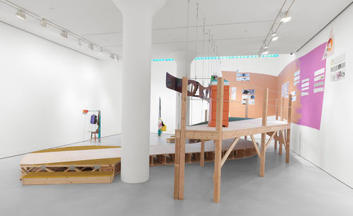 Blurring the boundaries between painting, sculpture and architecture, Stockholder’s works emphasise explorations of process, form, and, above all, gravity. Pictured: The Guests All Crowded Into the Dining Room, installation view, 2016