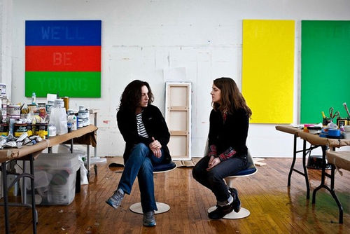 Deborah Kass, left, and Amy Lincoln at Ms. Kass's studio in the Gowanus section of Brooklyn, where they discussed living in New York as artists. NATALIE KEYSSAR FOR THE WALL STREET JOURNAL