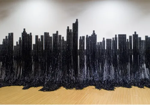 Mounir Fatmi, The Missing Link, 2007, VHS, tapes, 800 x 365 cm. Courtesy of the artist and Ceysson & Bénétière, Paris.